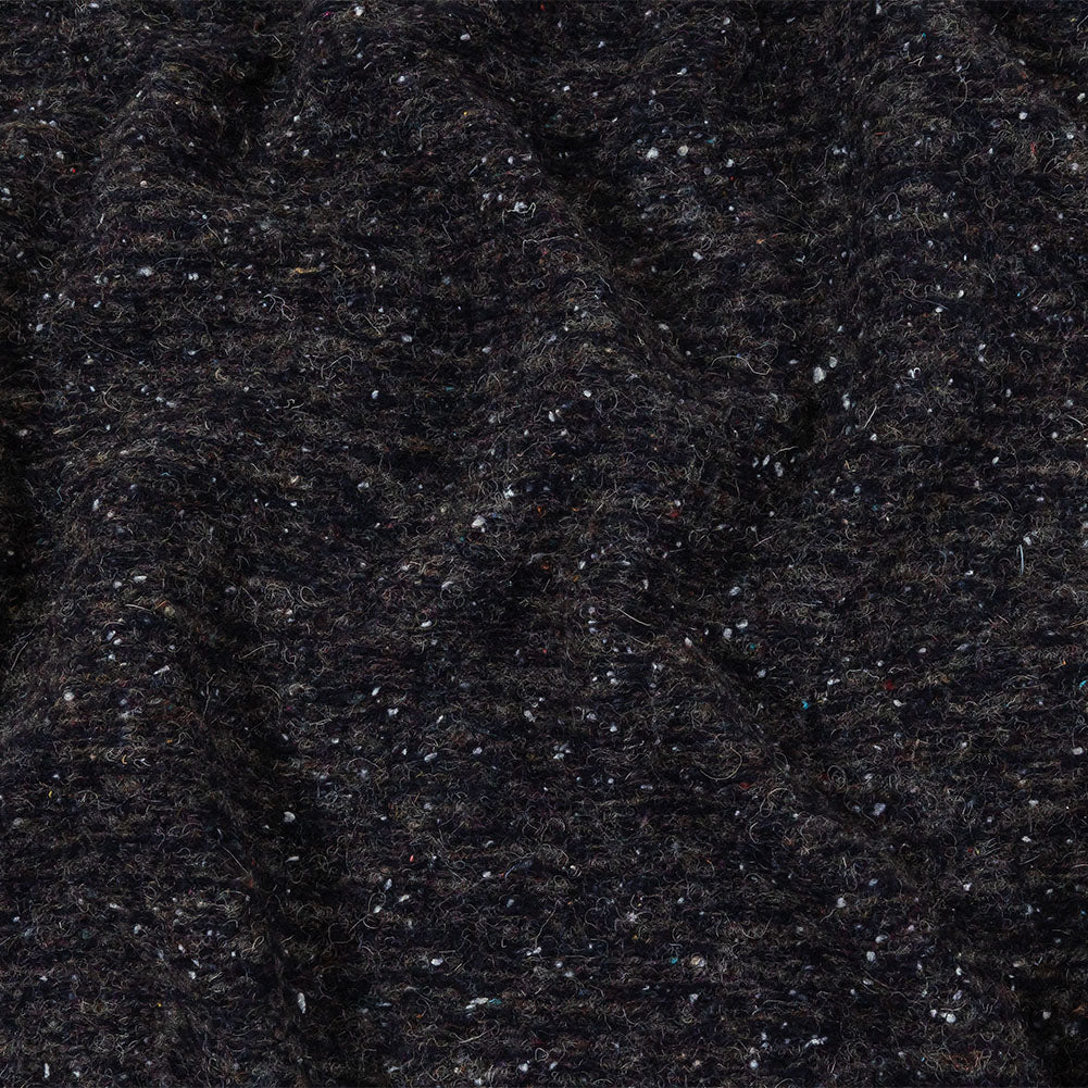 Italian Navy, Gray and White Speckled and Striated Fuzzy Blended Wool Sweater Knit