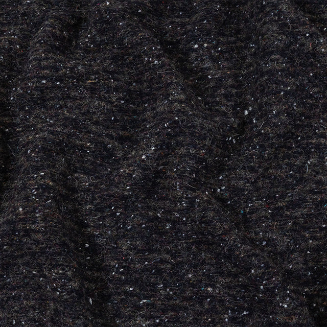 Italian Navy, Gray and White Speckled and Striated Fuzzy Blended Wool Sweater Knit