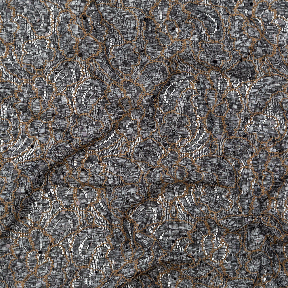 Italian Mink and Chicory Sequined Knit Floral Lace