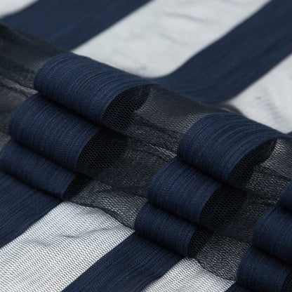 Italian Navy Netting with Woven Stripes Folded