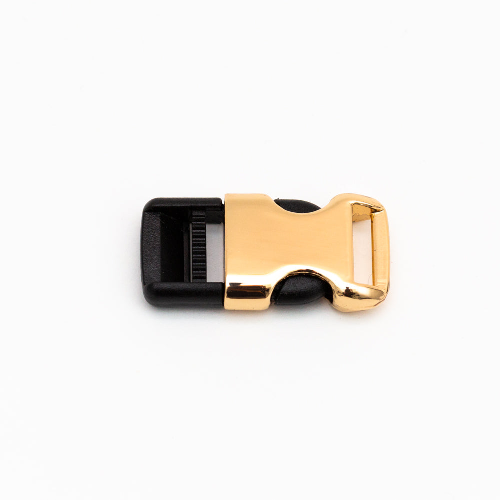 Italian Gold Metal and Black Plastic Side Release Buckle - 0.5" Detail