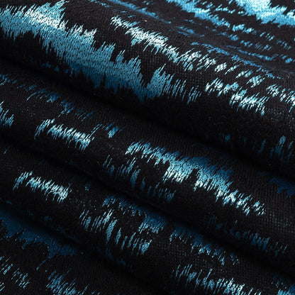 Black and Metallic Light Blue Ikat Brocade Folded