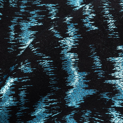 Black and Metallic Light Blue Ikat Brocade Detail