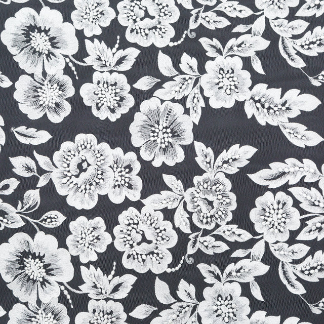 Embroidered Lace - White Floral on Ivory