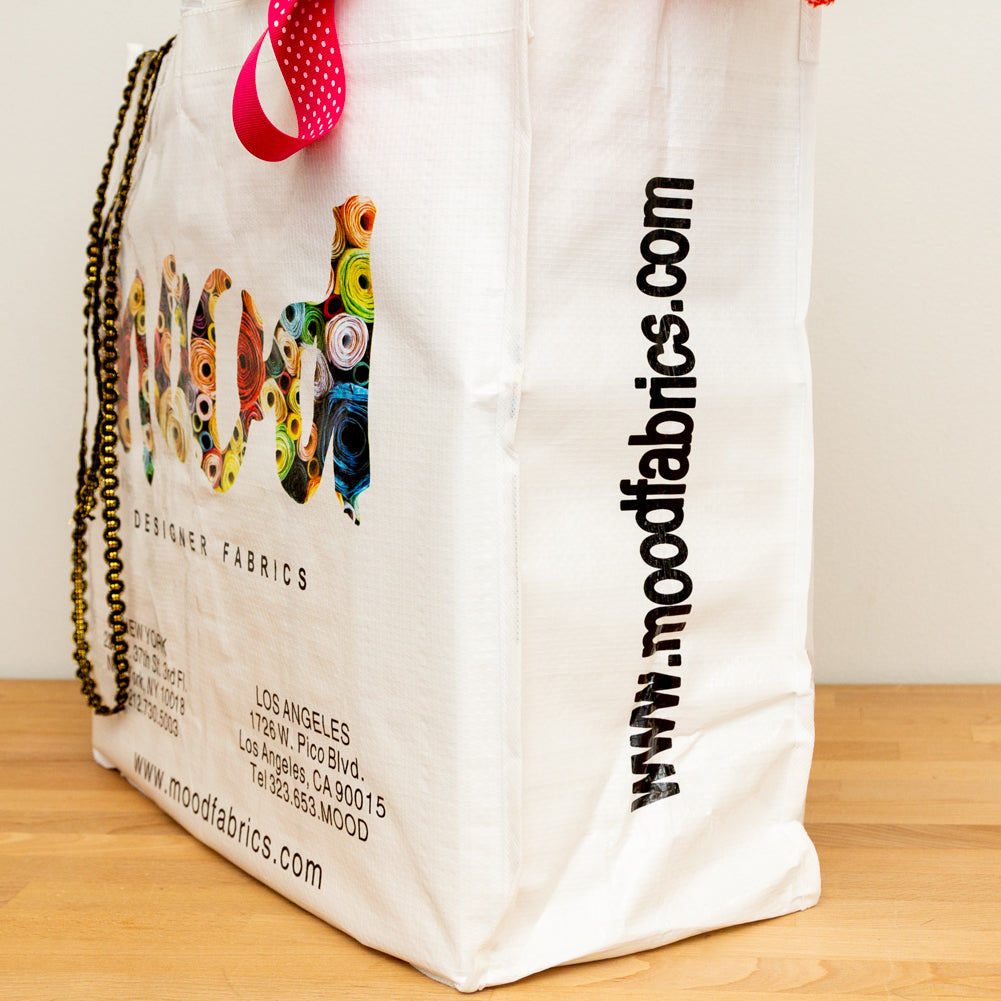 Mood Designer Fabrics White Bolt Tote Bag with White Handles Folded