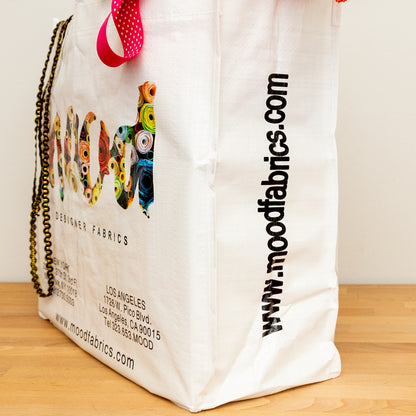 Mood Designer Fabrics White Bolt Tote Bag with White Handles Folded