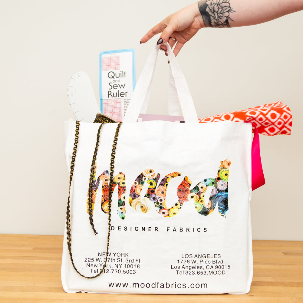 Mood Designer Fabrics White Bolt Tote Bag with White Handles Detail