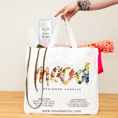 Mood Designer Fabrics White Bolt Tote Bag with White Handles Detail