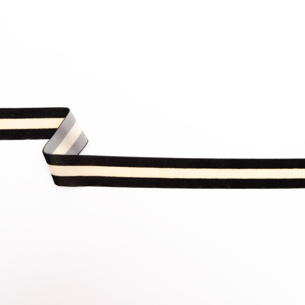 Italian Black and Sponge Striped Velvet Ribbon - 1.5"