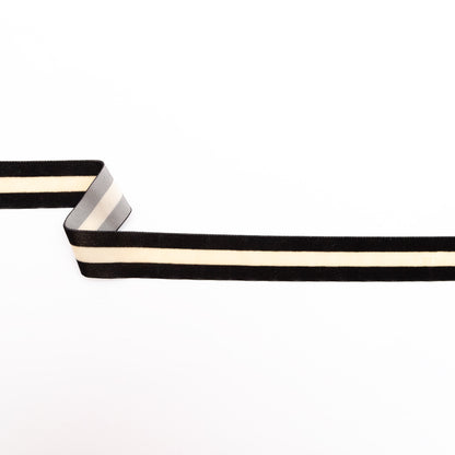Italian Black and Sponge Striped Velvet Ribbon - 1.5"