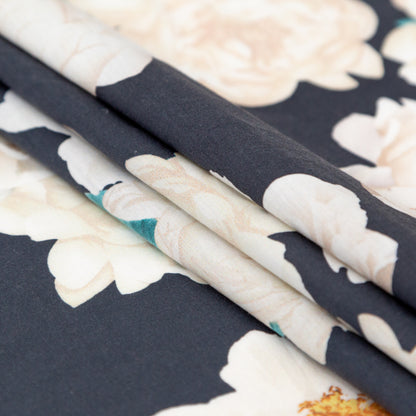 Black, Off-White, Orange and Nile Blue Floral Cotton Voile Folded