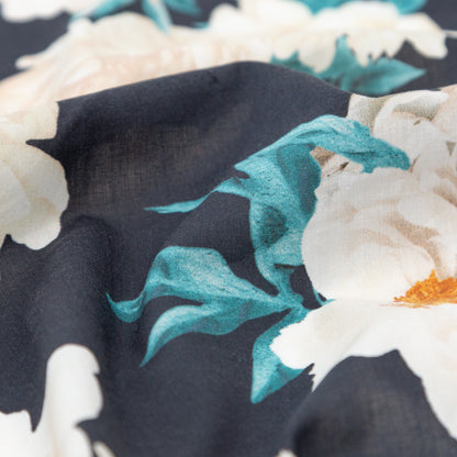 Black, Off-White, Orange and Nile Blue Floral Cotton Voile Detail