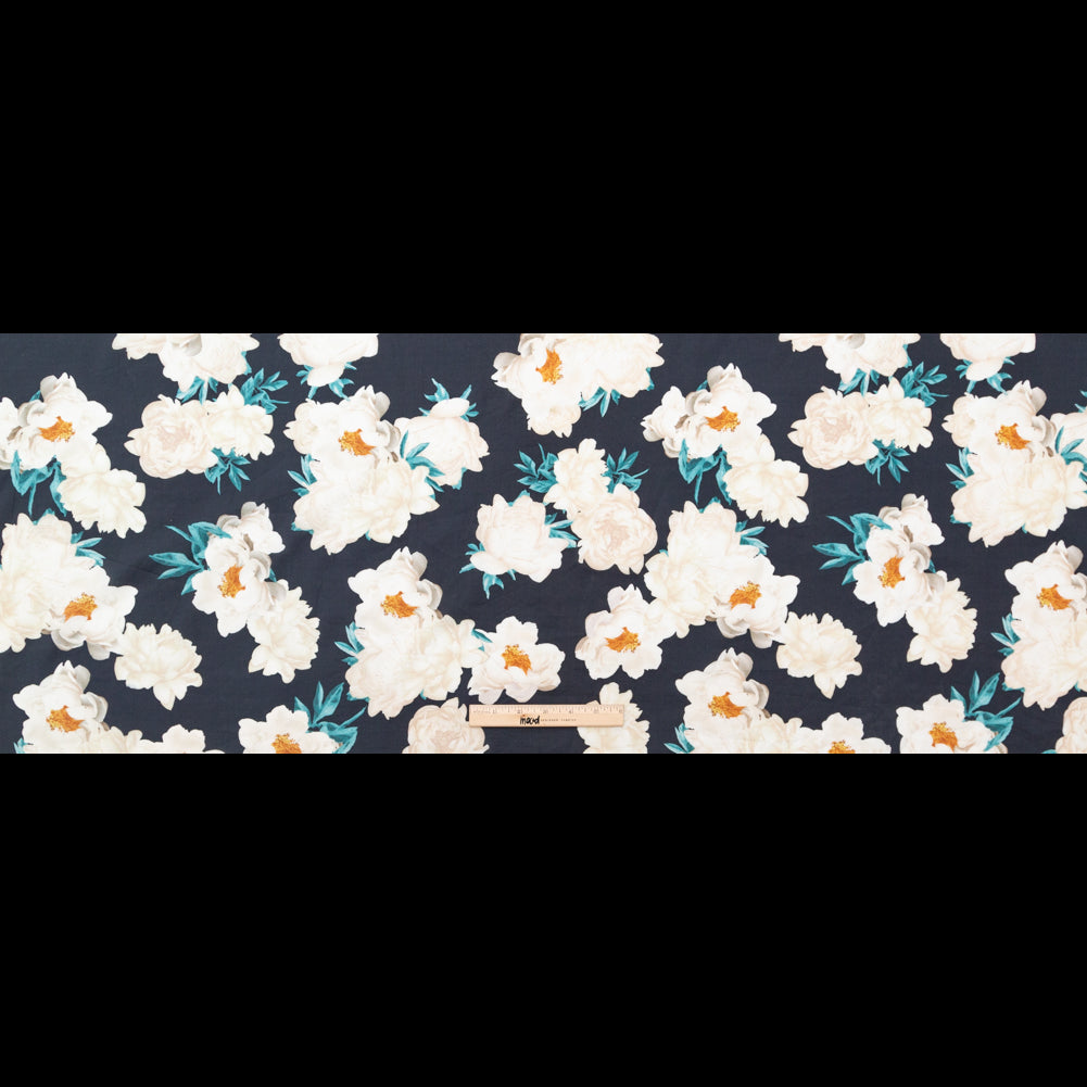 Black, Off-White, Orange and Nile Blue Floral Cotton Voile Full