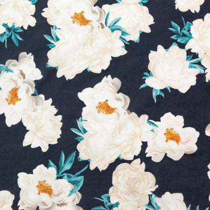 Black, Off-White, Orange and Nile Blue Floral Cotton Voile