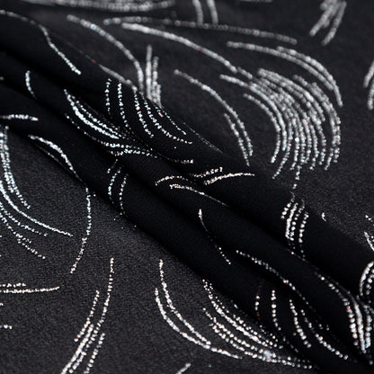 Black Polyester Georgette with Waves of Glitter Folded