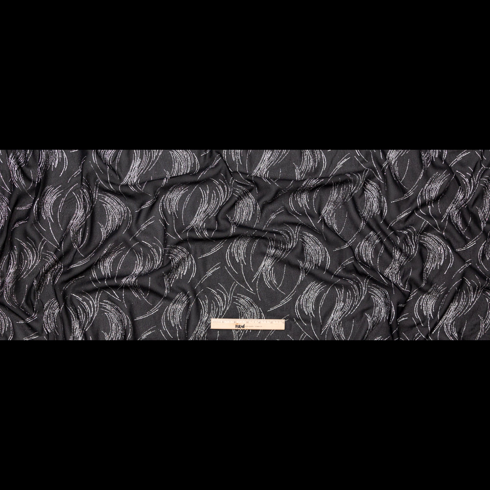 Black Polyester Georgette with Waves of Glitter Full