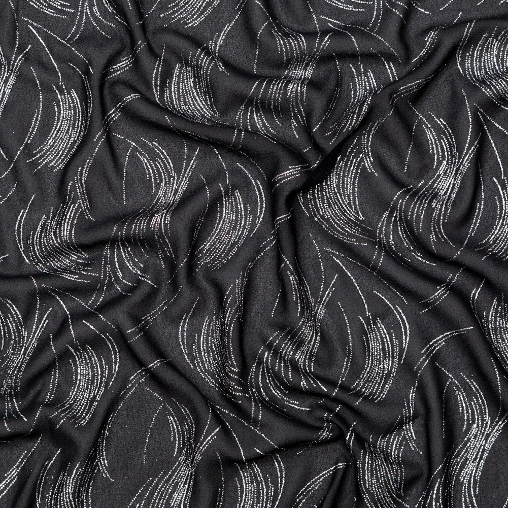 Black Polyester Georgette with Waves of Glitter