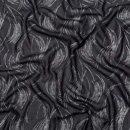 Black Polyester Georgette with Waves of Glitter