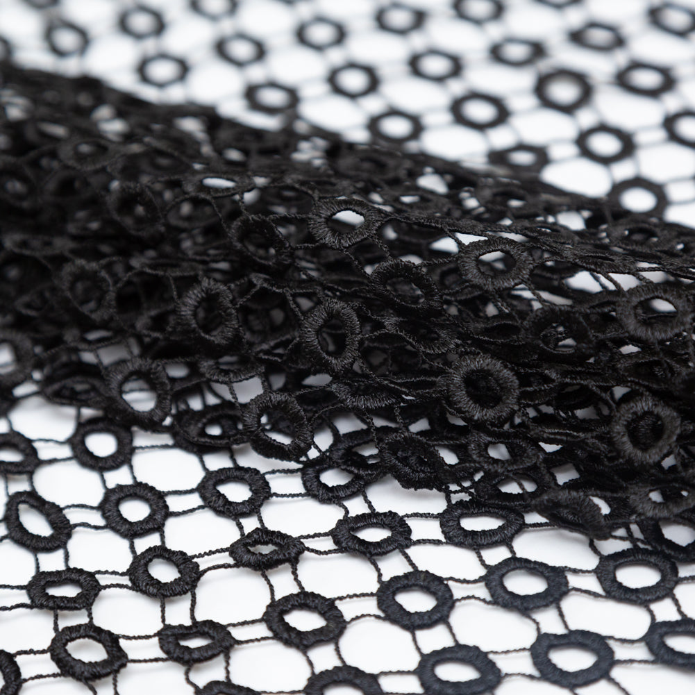 Guipure Lace - Black Geometric Circles Folded
