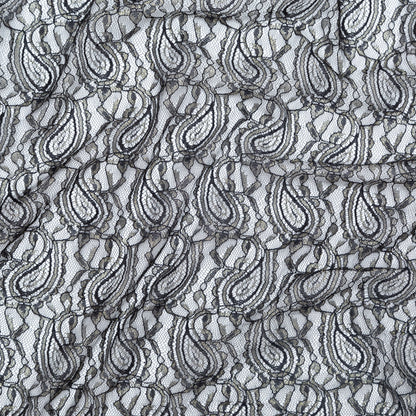 Stretch Corded Chantilly Lace - Metallic Gold and Black Paisley