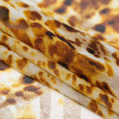 Honey Mustard, Cream Gold and Taupe Animal Printed Silk Chiffon Folded