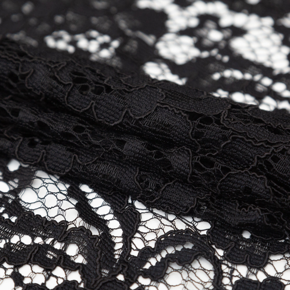 Black Floral Re-Embroidered Dentelle Lace Detail