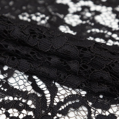 Black Floral Re-Embroidered Dentelle Lace Detail