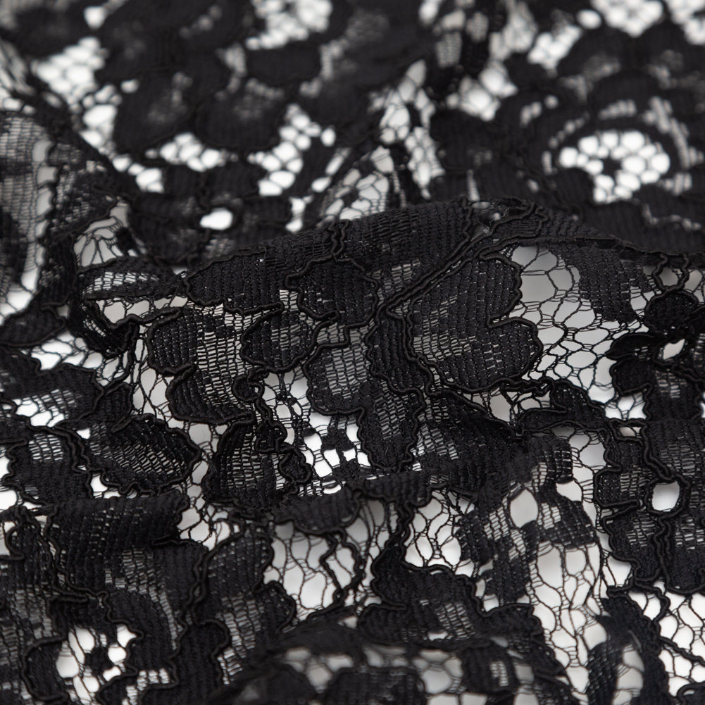 Black Floral Re-Embroidered Dentelle Lace Full
