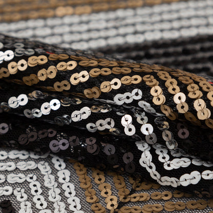 White, Black, Gold and Silver Zig Zag Baby Sequins Detail