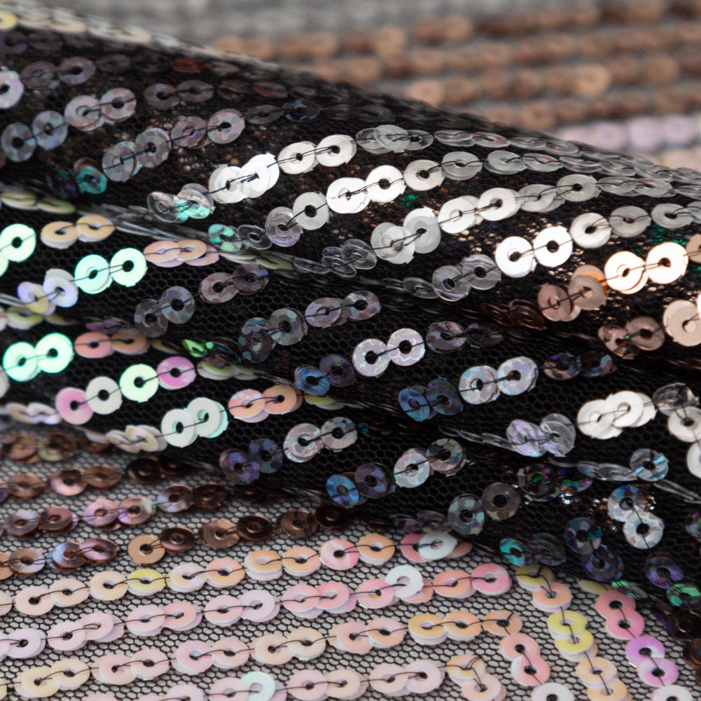 Iridescent Pink, Black, Rose Gold and Silver Zig Zag Baby Sequins Detail