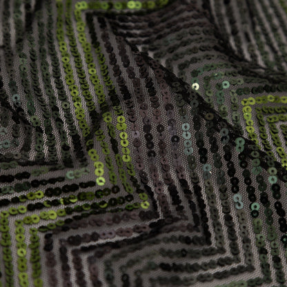 Tulle with Baby Sequins - Gradient Green Zig Zag on Black Full