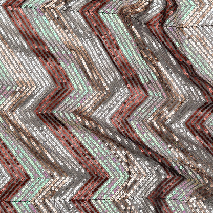 Tulle with Baby Sequins - Iridescent Pink, Rust, Rose Gold and Silver Zig Zag on Black