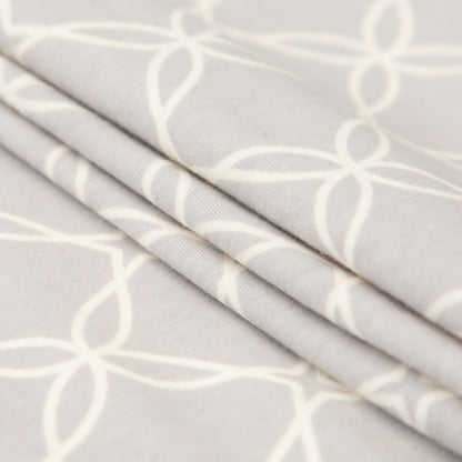 Light Gray and Vanilla Ice Trellis Printed Stretch Cotton Jersey Folded