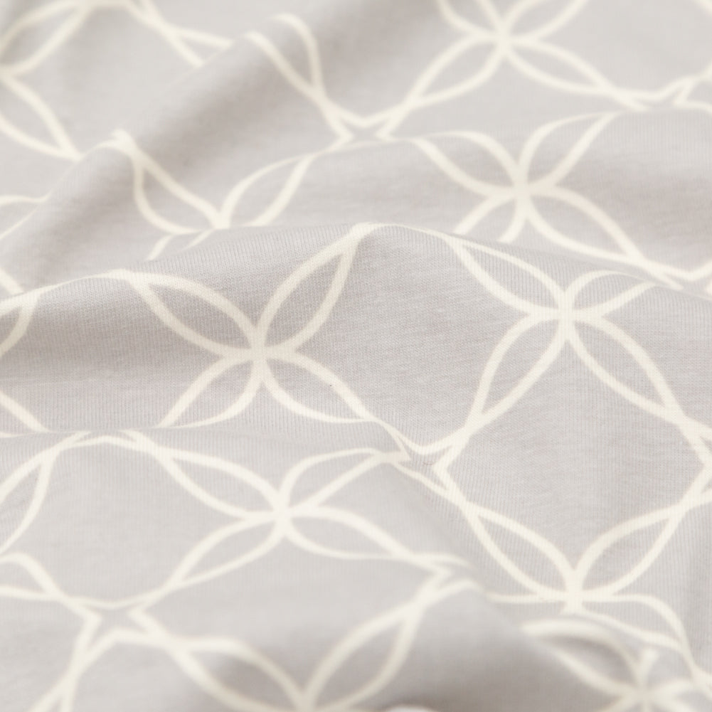 Light Gray and Vanilla Ice Trellis Printed Stretch Cotton Jersey Detail