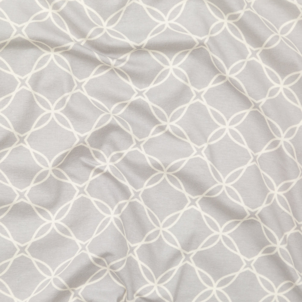 Light Gray and Vanilla Ice Trellis Printed Stretch Cotton Jersey