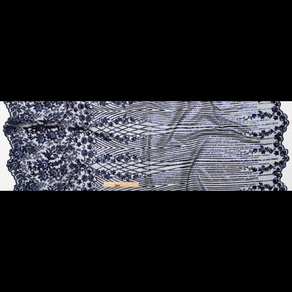 Navy Blue Floral Border Embroidered and Sequined Lace with Finished Edges Full