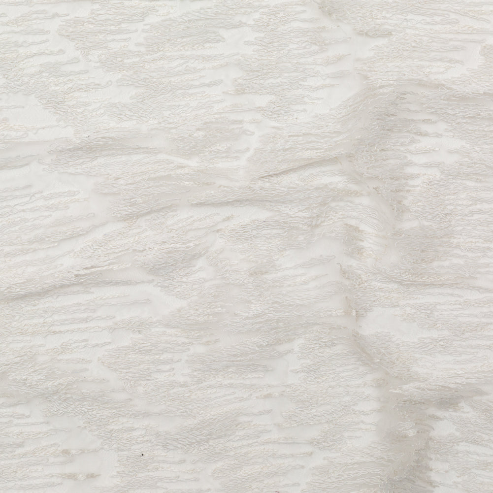 White Flamestitch Embroidered Netted Lace