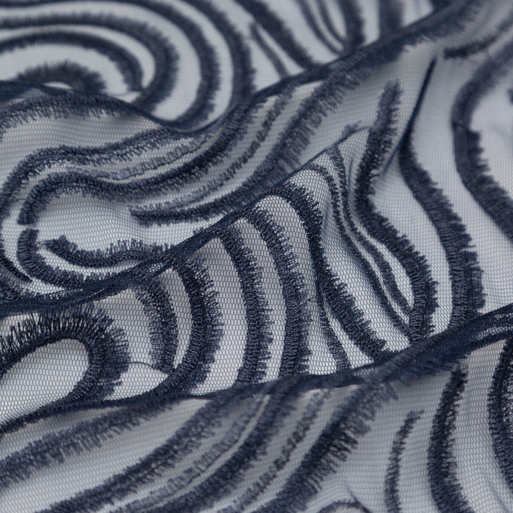 Abstract Embroidered Tulle - Metallic Navy Blue Detail