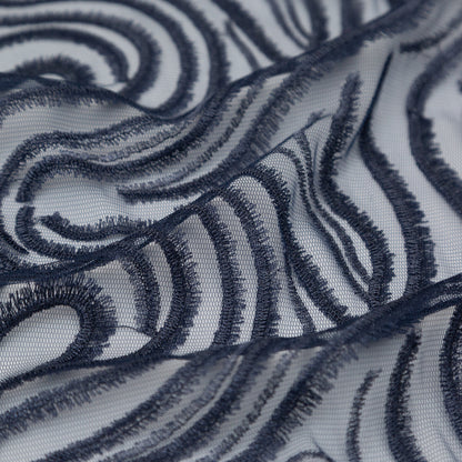 Abstract Embroidered Tulle - Metallic Navy Blue Detail