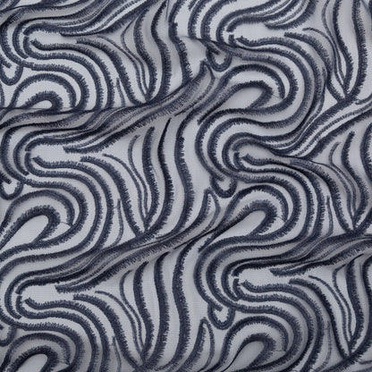 Abstract Embroidered Tulle - Metallic Navy Blue