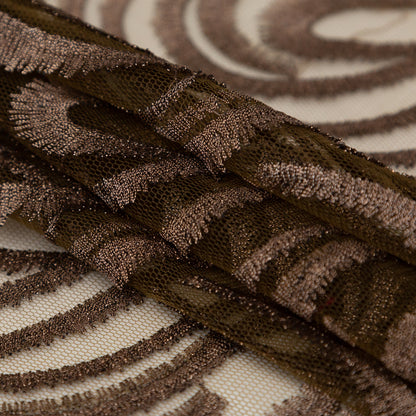 Abstract Embroidered Tulle - Metallic Copper Folded