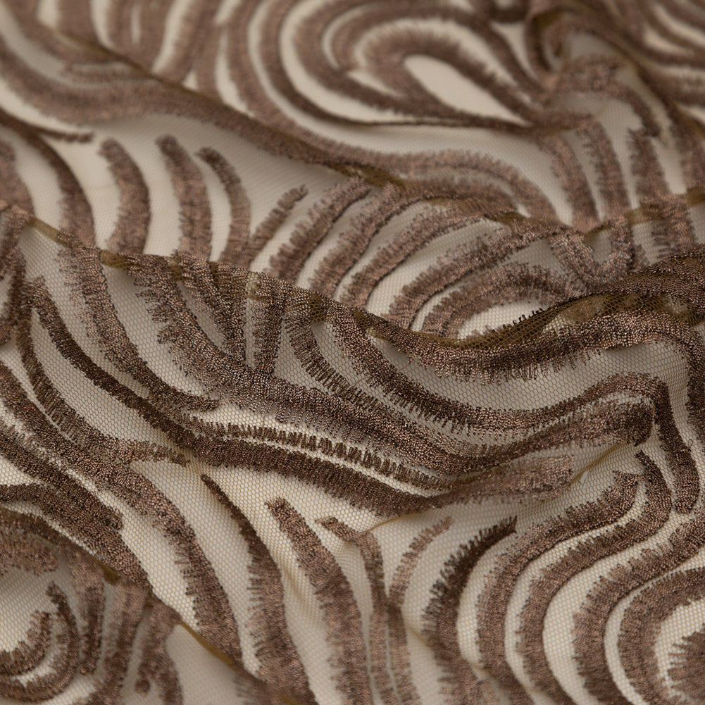 Abstract Embroidered Tulle - Metallic Copper Detail