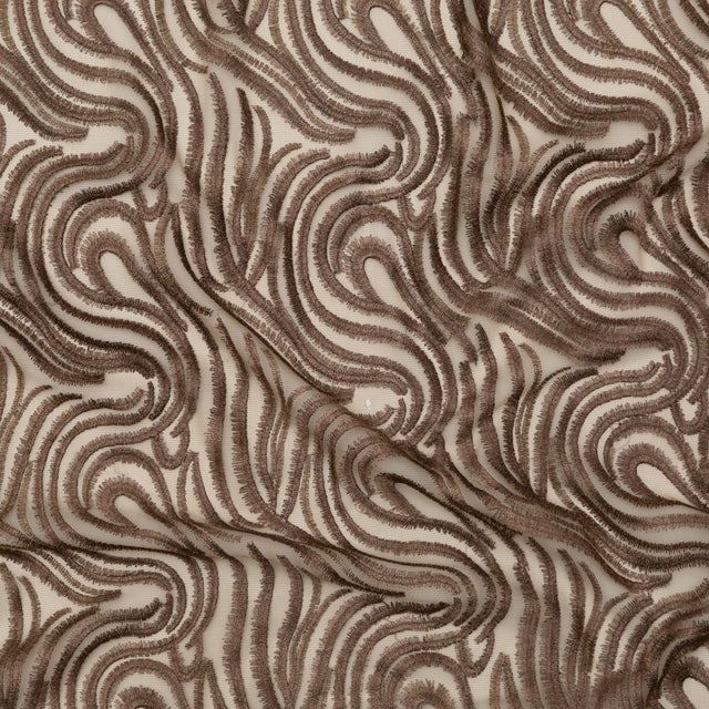 Abstract Embroidered Tulle - Metallic Copper