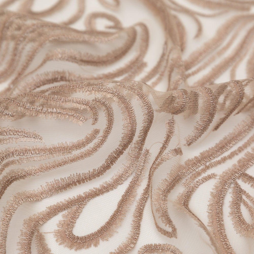 Abstract Embroidered Tulle - Metallic Pink Powder Detail