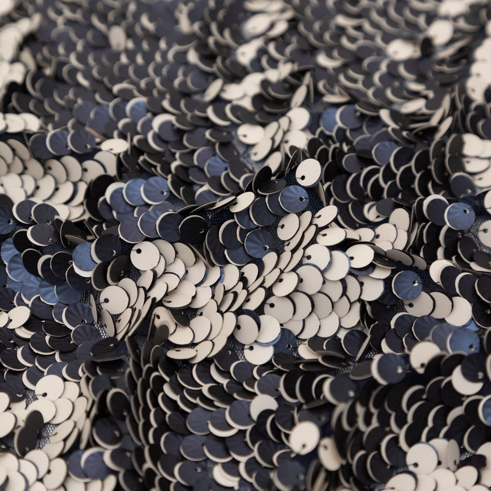 Duo-Tone Paillette Sequin Fabric - Navy Blue and White Full