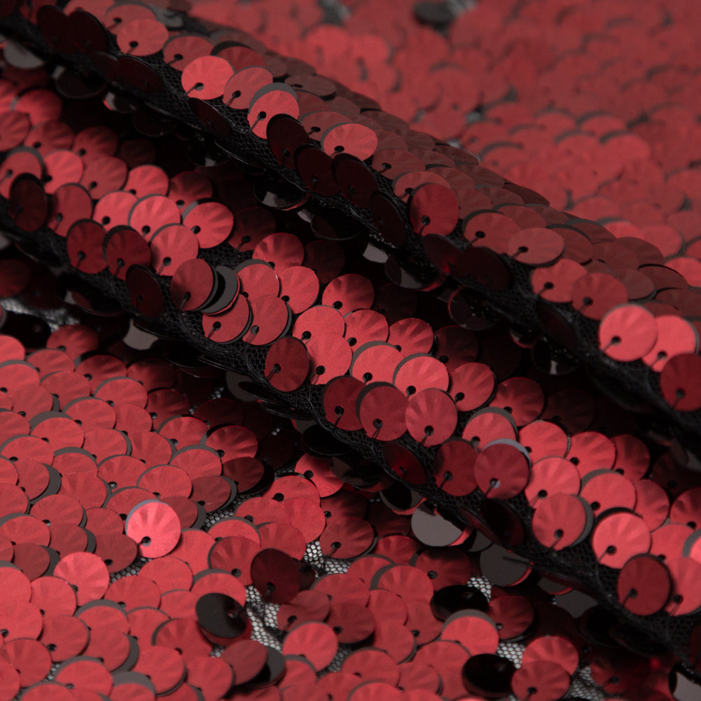 Duo-Tone Paillette Sequin Fabric - Black and Burgundy Detail