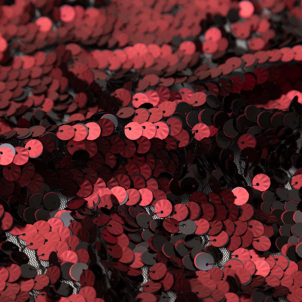 Duo-Tone Paillette Sequin Fabric - Black and Burgundy Full