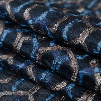 Metallic Eclipse and Silver Overlapping Hexagons Organza Brocade Folded