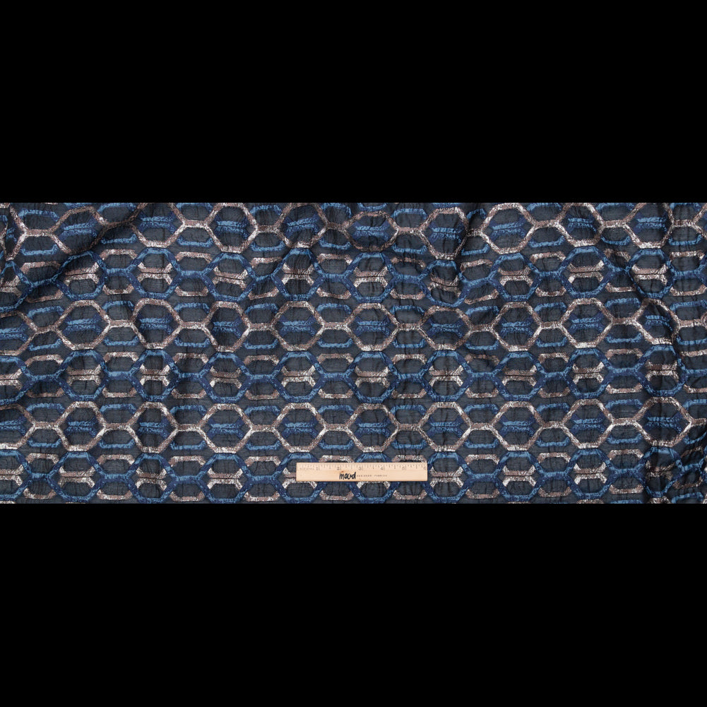 Metallic Eclipse and Silver Overlapping Hexagons Organza Brocade Full