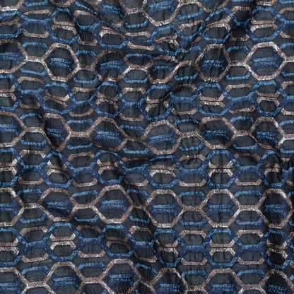 Metallic Eclipse and Silver Overlapping Hexagons Organza Brocade